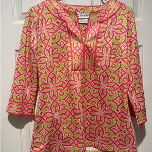 Gretchen Scott Designs Pink and Green Floral Blouse